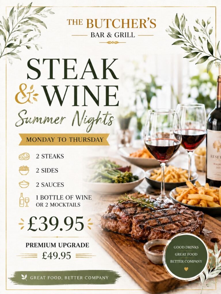 Join us at The Butchers Bar & Grill throughout June for a steak night