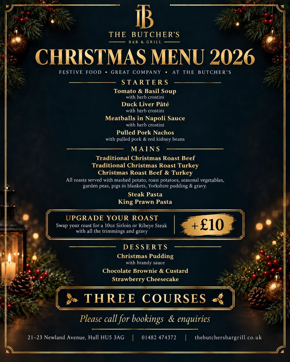 The Butcher's Bar & Grill Christmas Day Menu 2026